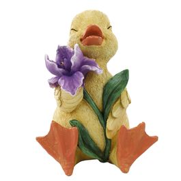 Pato Sentado Em Resina Amarelo / Roxo (Color Baby)