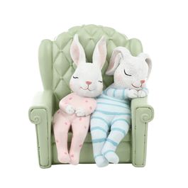 Coelho Resina Em Resina Branco / Rosa / Verde (Cute Family)