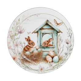 Sousplat Redondo Estampa Coelho Cor Branco/Verde (Bandejas E Sousplats)