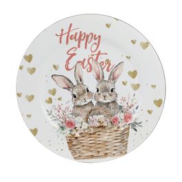 Sousplat Redondo Estampa Coelho Cor Branco/Bege (Bandejas E Sousplats)
