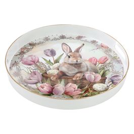 Bandeja Redonda Estampa Coelho Cor Rosa/Lilás (Bandejas E Sousplats)