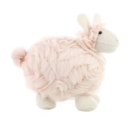 Ovelha Com Colar De Perolas De Pelúcia Em Tecido Branco / Rosa (Suspiro)