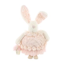 Coelha Com Cesta De Pelúcia Em Tecido Branco / Rosa (Suspiro)
