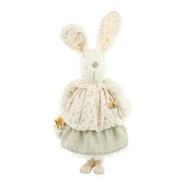 Coelha Segurando Cesta De Pelúcia Em Tecido Verde / Branco (Suspiro)