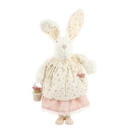 Coelha Segurando Cesta De Pelúcia Em Tecido Branco / Rosa (Suspiro)