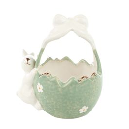 Cesta Em Cerâmica (P) Branco / Verde (Cerâmica Rainbow)