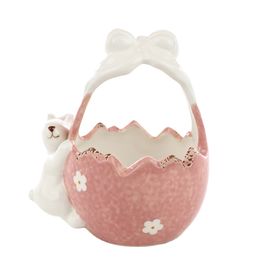 Cesta Em Cerâmica (P) Branco / Rosa (Cerâmica Rainbow)