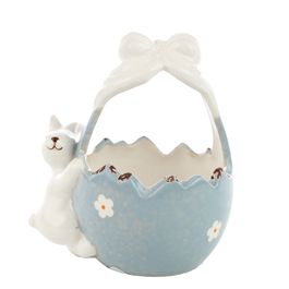 Cesta Em Cerâmica (P) Branco / Azul (Cerâmica Rainbow)