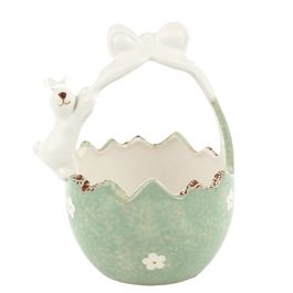 Cesta Em Cerâmica (G) Branco / Verde (Cerâmica Rainbow)