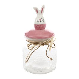 Pote Em Vidro E Cerâmica Branco / Rosa (Potes De Vidro)