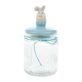 Pote Em Vidro E Cerâmica Azul (Potes De Vidro)