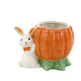 Pote Coelho Com Cenoura Em Cerâmica Branco / Laranja (Carrot)