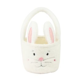 Cesta Com Orelha Em Tecido Branco (Cestas De Tecido E Feltro)