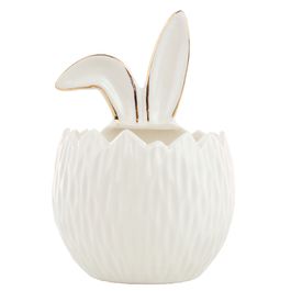 Pote Orelha (G) Em Porcelana Branco / Ouro (Cerâmica Clássica)