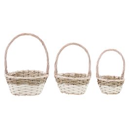 Cesta Com Alça Em Madeira Branco / Bege Jogo Com 3 Unidades (Cestaria)