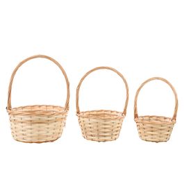 Cesta Com Alça Em Madeira Natural Jogo Com 3 Unidades (Cestaria)