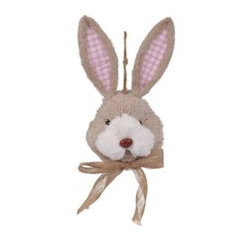 Enfeite Pendurar Cabeça De Coelho Com Laço Cor Marrom/Rosa P (Cabeça De Coelho)