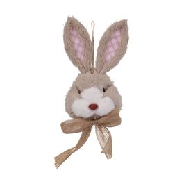 Enfeite Pendurar Cabeça De Coelho Com Laço Cor Marrom/Rosa G (Cabeça De Coelho)