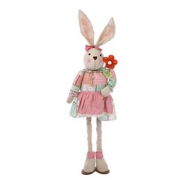 Coelho Perna Retrátil Estampa Retalhos Em Tecido Bege / Rosa / Verde 140cm (Patchwork)