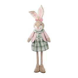 Coelha Perna Retrátil 90-140cm Em Tecido Xadrez Marrom / Rosa / Verde (Crumble)