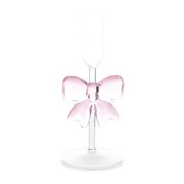 Porta Vela Com Laço Em Vidro Incolor / Rosa (Velas)