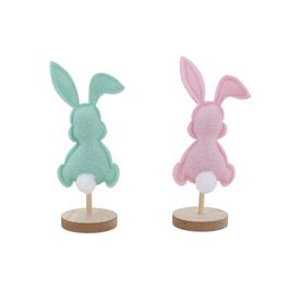 Coelho Pompom Com Base Decorativo Sortido Rosa / Verde (Silhuetas)