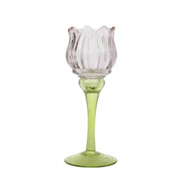 Porta Vela Flor Em Vidro Lilas / Verde (Velas)