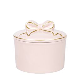 Pote Redondo Laço Em Cerâmica Branco / Rosa (Cerâmica Sweet)