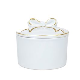 Pote Redondo Laço Laço Em Cerâmica Branco / Verde (Cerâmica Sweet)