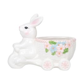 Pote Carrinho Em Cerâmica Branco / Rosa (Cerâmica Sweet)