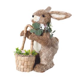 Coelho Decorativo Segurando Cesta Bege / Marrom (Cannoli)