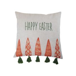 Capa Almofada Cenouras Com Franja Cor Bege/Laranja/Verde (Almofadas)