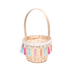 Cesta Decorativa De Bambu E Tecido Sortido Colorido