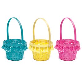 Cesta Decorativa Bambu Tecido Com Franja Liso Colorido