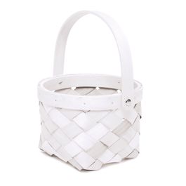 Cesta Decorativa De Bambu E Tecido Liso Branco