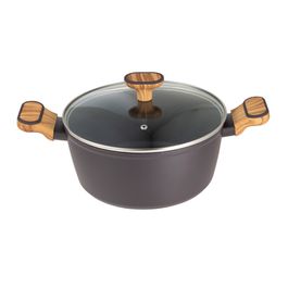 Caçarola c/ Tampa Aluminio Forjado Preto/Madeira