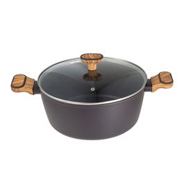 Caçarola c/ Tampa  Aluminio Forjado Preto/Madeira