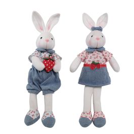 Casal de Coelhos Estampa Morango Sentado Sortido Branco/Azul e Vermelho 45cm (Petit Suisse)