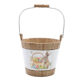 Balde Decorativo em Madeira com estampa de coelho (Caixote de madeira)