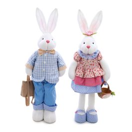 Casal Coelhos com Mochila Em Tecido Sortido Branco/Azul e Rosa 62cm (Petit Suisse)