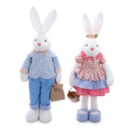 Casal Coelhos com Mochila Em Tecido Sortido Branco/Azul e Rosa 76cm (Petit Suisse)