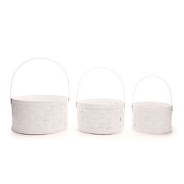 Cesta Decorativa Redonda c/ Alça Trama em Bambu cor Branco Jogo com 3 Unidades (Cestaria)