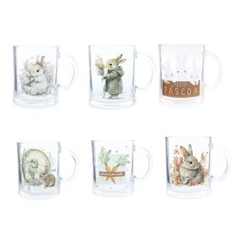 Caneca de Vidro Estampa Coelhos Sortidas Incolor 500ml (Para Servir)