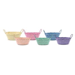 Cesta G Oval com Duas Alças Trama em Bambu Sortido Cor Amarelo, Rosa, Laranja, Verde, Azul e Roxo (Cestaria)