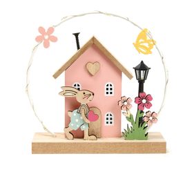 Casa Decorativa de Madeira Vila de Coelho com Led Colorido (Fun)