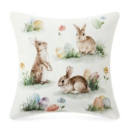 Capa Almofada Estampa Coelho cor Branco/Marrom  45x45cm (Almofadas)