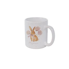Caneca em Cerâmica Coelho com Tulipas Branco / Lilas 450ml (Para Servir)