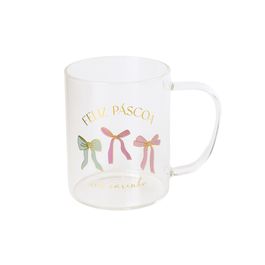 Caneca de Vidro Laços Rosa / Lilas / Verde 450ml (Para Servir)