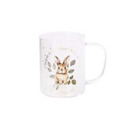 Caneca de Vidro Coelho com Folhagem Branco / Verde 450ml (Para Servir)