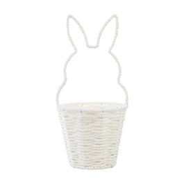 Cesta Com Alça Formato Coelho Branco 14cm x 14cm (Cestaria)